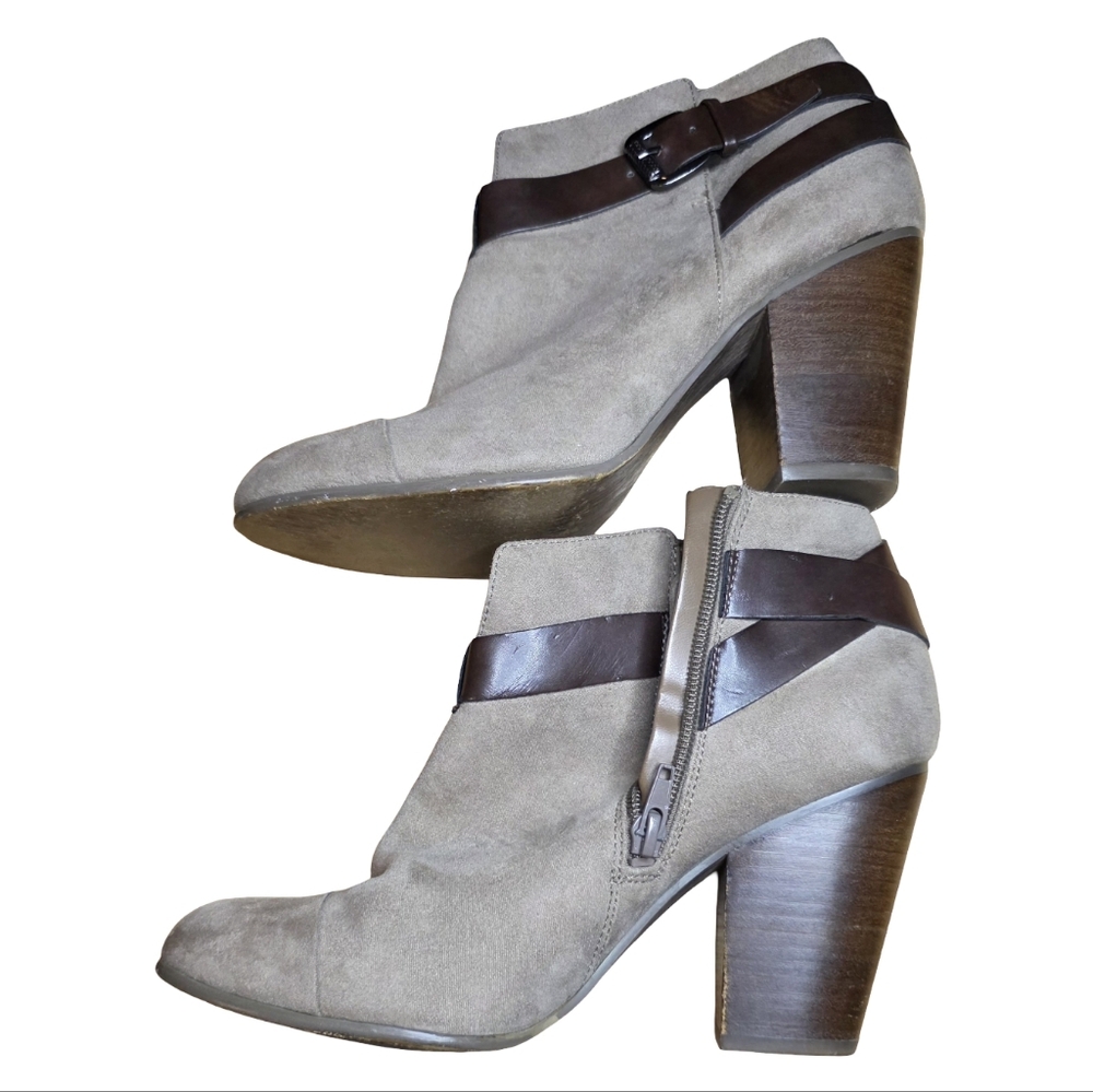 Art by Carlos Santana Harvest Ankle Boots – Taupe Suede & Brown Strap, Size 8.5M